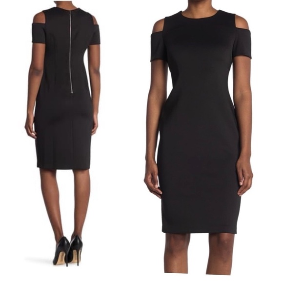 Calvin Klein Cold Shoulder Sheath Slim Jewel Neck Below the Knee Dress Size 2 - Picture 4 of 8